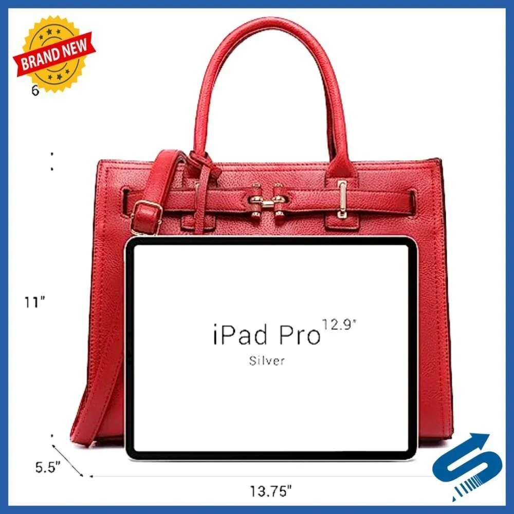 Large Pebbled Vegan Leather Satchel Tote with Long Strap and Zipper Pocket